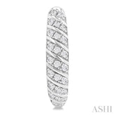 1/2 ctw Ribbed Swirl Round Cut Diamond Fashion Hoop Earring in 14K White Gold